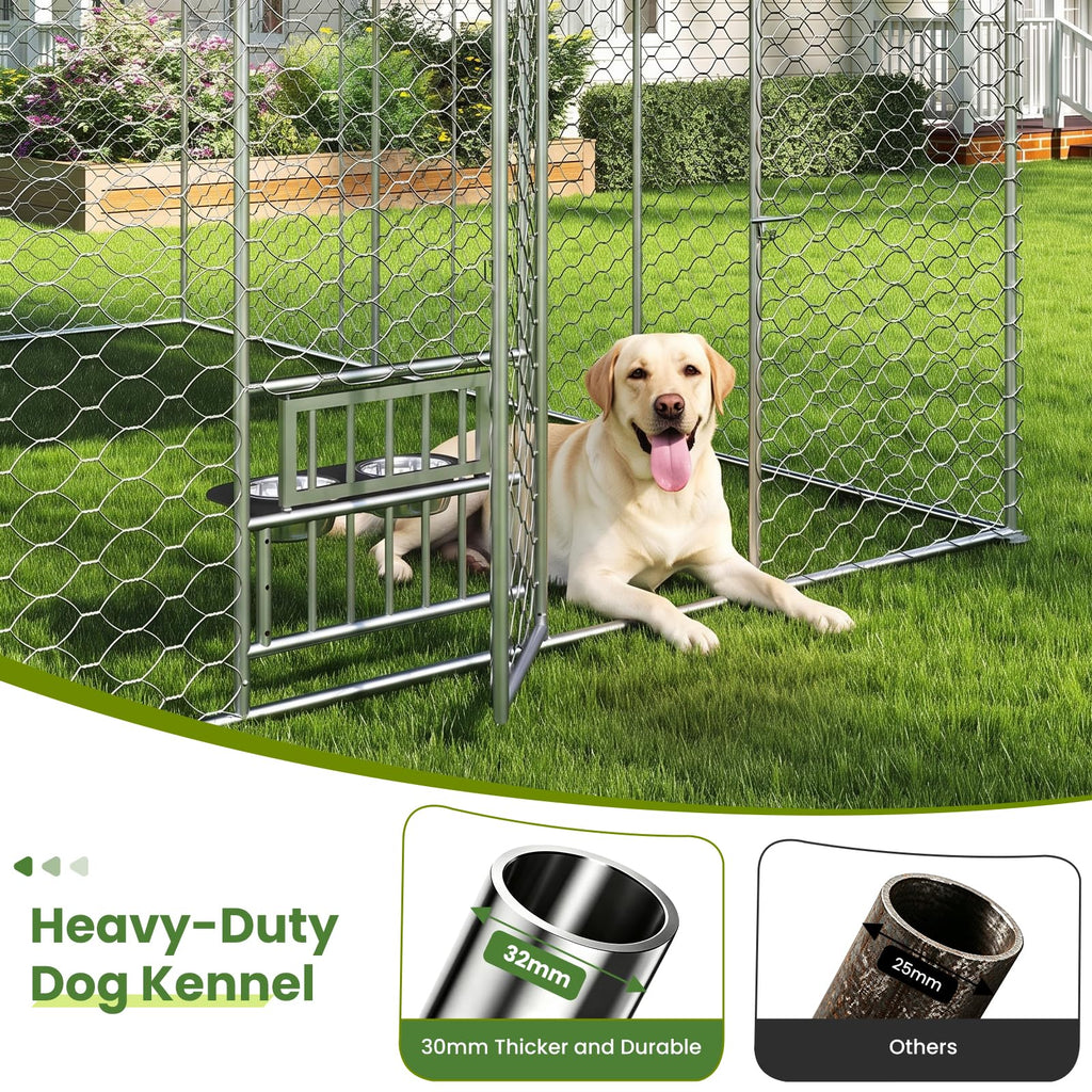 10x15FT Outdoor Dog Kennel with Bowls & Roof G19005