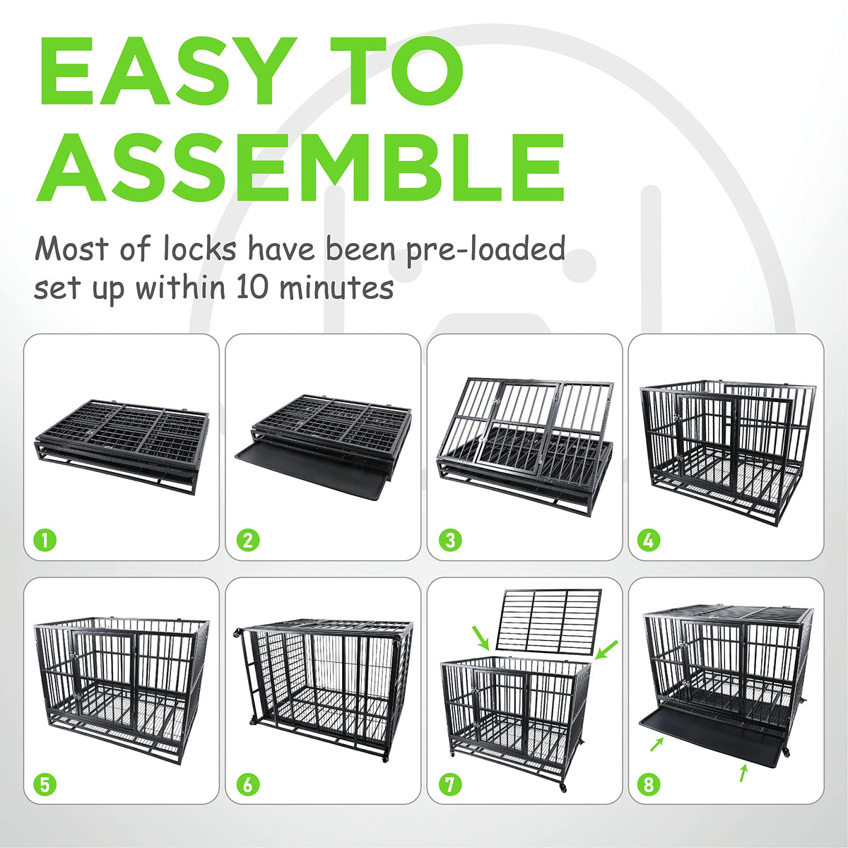 42 inch Heavy Duty Metal Dog Cage with Double Doors & Lockable Wheels C6141
