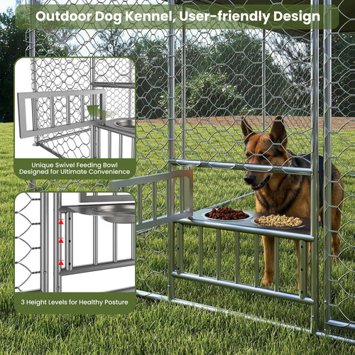 10x15FT Outdoor Dog Kennel with Bowls & Roof G19005
