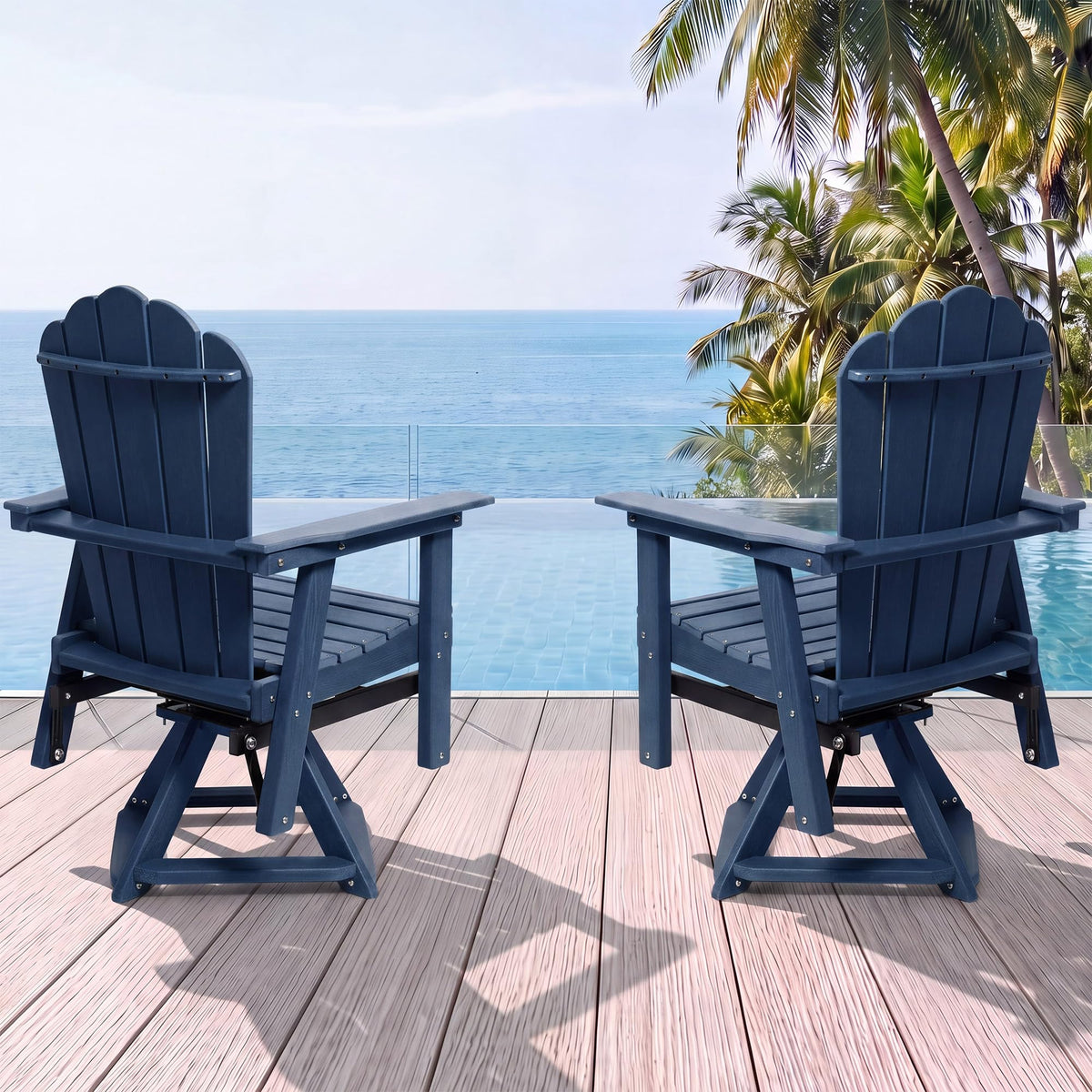HDPE Swivel Adirondack Chair Set of 2 Navy Blue U381