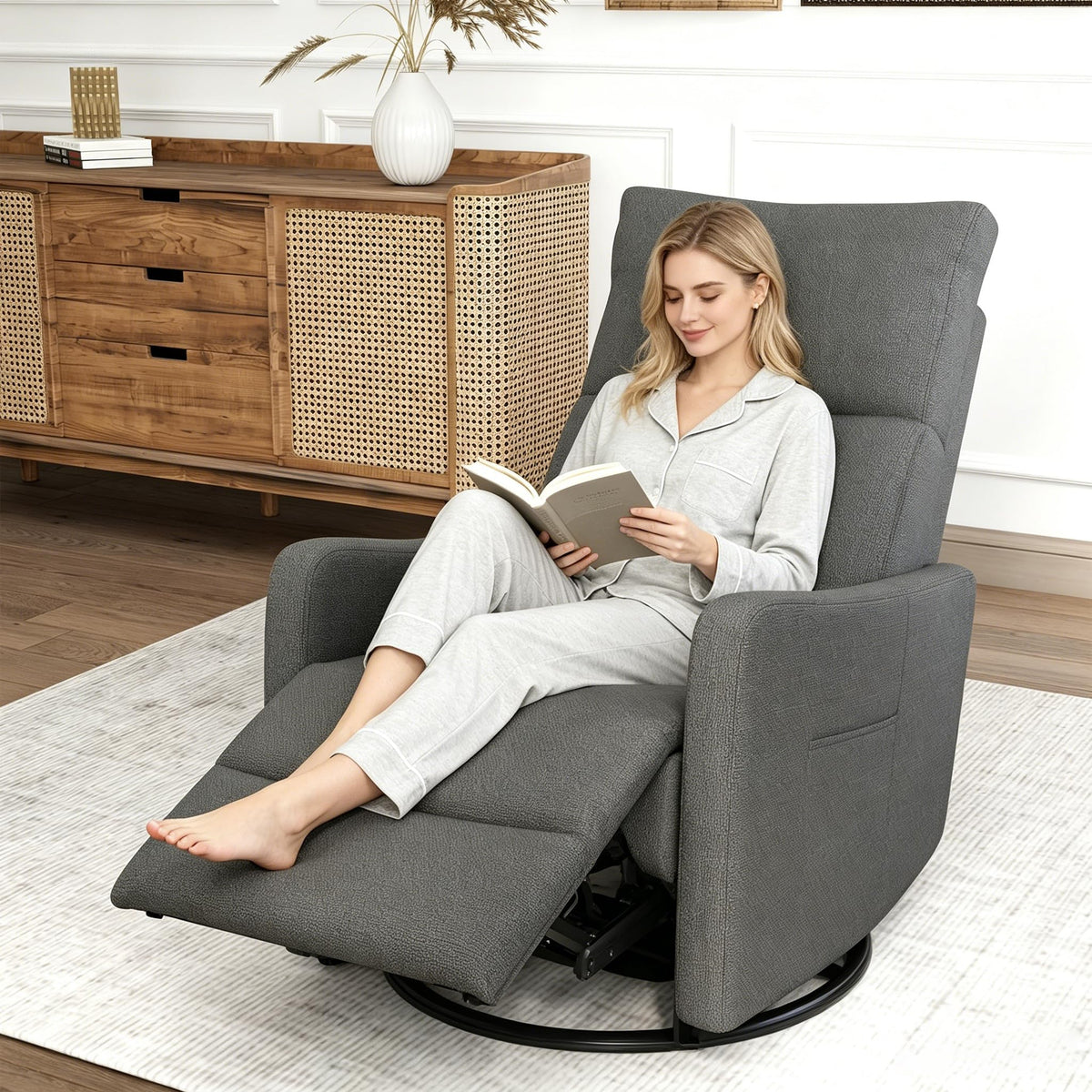 Dark Gray Velvet Swivel Recliner Chair R9064