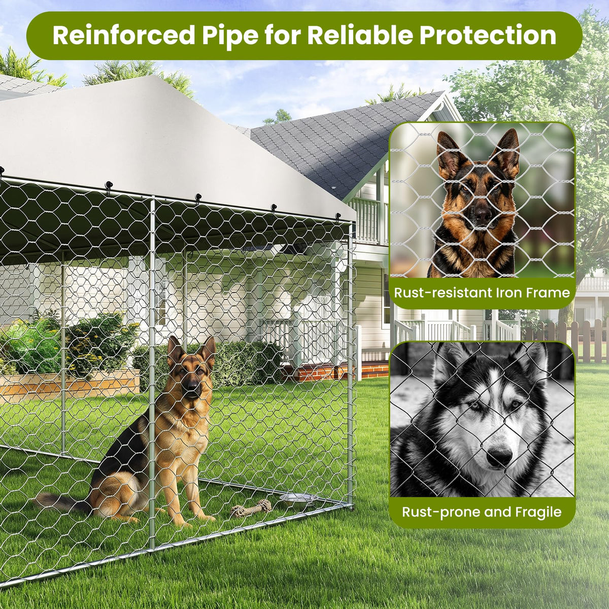10x15FT Outdoor Dog Kennel with Bowls & Roof G19005